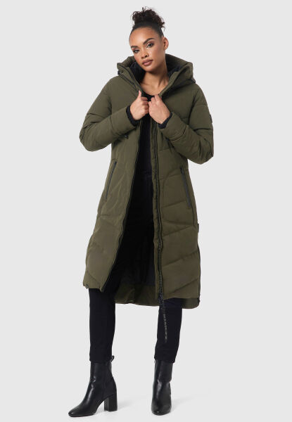 Marikoo Benikoo Damen lange Winterjacke Dark Olive-Größe M - Gr. 38