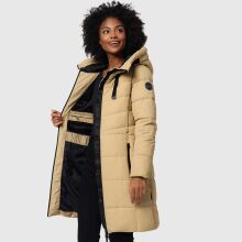 Marikoo Natsukoo Damen Winter Steppjacke lang Beige Größe XL - Gr. 42
