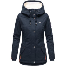 Marikoo Bikoo Damen gefütterte Winterjacke mit Teddyfell Navy Größe XXXL - Gr. 46