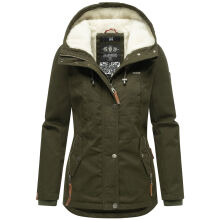 Marikoo Bikoo Damen gefütterte Winterjacke mit Teddyfell Olive Größe M - Gr. 38