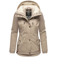 Marikoo Bikoo Damen gefütterte Winterjacke mit Teddyfell Light Taupe Größe L - Gr. 40