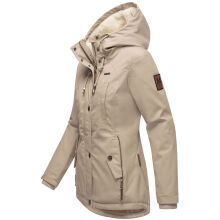 Marikoo Bikoo Damen gefütterte Winterjacke mit Teddyfell Light Taupe Größe XXL - Gr. 44