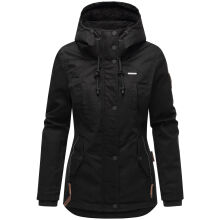 Marikoo Bikoo Damen gefütterte Winterjacke mit Teddyfell Schwarz - Schwarz Größe L - Gr. 40