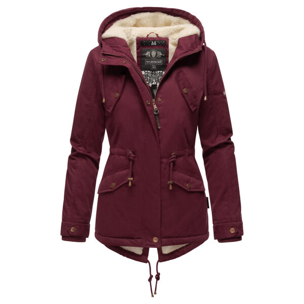 Marikoo Manolya Damen Parka Winterjacke mit Teddyfell Weinrot Größe XXXL - Gr. 46