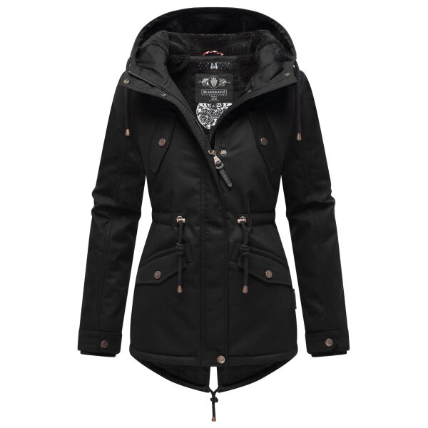 Marikoo Manolya Damen Parka Winterjacke mit Teddyfell Schwarz - Schwarz Größe XXL - Gr. 44