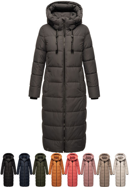 Marikoo Nadeshikoo Damen lange Winter Steppjacke Taupe Grey Größe XXXXXL - Gr. 50