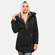 Marikoo Nekoo warm gefütterte Damen Winterjacke mit Kunstfell Schwarz Größe XXXL - Gr. 46