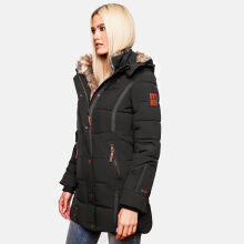 Marikoo Nekoo warm gefütterte Damen Winterjacke mit Kunstfell Schwarz Größe XXXL - Gr. 46