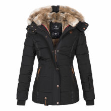 Marikoo Nekoo warm gefütterte Damen Winterjacke mit Kunstfell Schwarz Größe XXXL - Gr. 46