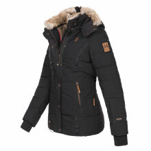 Marikoo Nekoo warm gefütterte Damen Winterjacke mit Kunstfell Schwarz Größe XXXL - Gr. 46