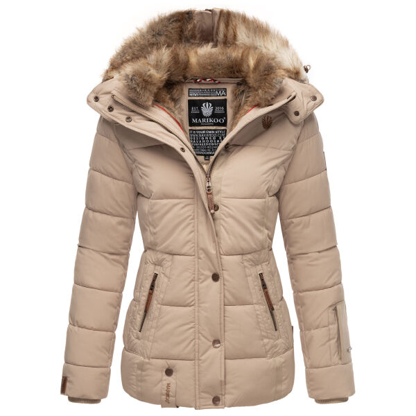 Marikoo Nekoo warm gefütterte Damen Winterjacke mit Kunstfell Light Taupe Größe XXL - Gr. 44