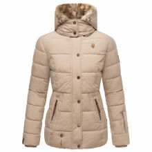 Marikoo Nekoo warm gefütterte Damen Winterjacke mit Kunstfell Light Taupe Größe XXL - Gr. 44