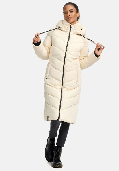 Navahoo Sahnekatzi Damen lange Winter Steppjacke Cream Größe XL - Gr. 42