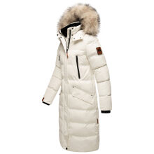 Marikoo Schneesternchen Damen lange Winter Steppjacke mit Kapuze Offwhite Größe M - Gr. 38