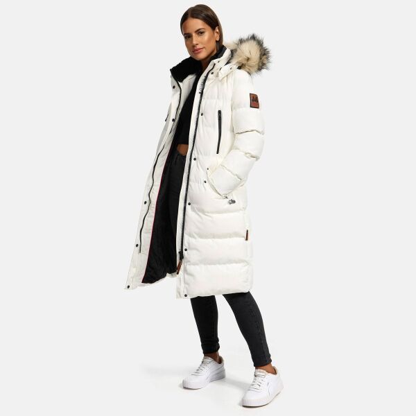 Marikoo Schneesternchen Damen lange Winter Steppjacke mit Kapuze Offwhite Größe L - Gr. 40