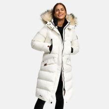 Marikoo Schneesternchen Damen lange Winter Steppjacke mit Kapuze Offwhite Größe XL - Gr. 42