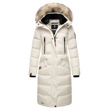Marikoo Schneesternchen Damen lange Winter Steppjacke mit Kapuze Offwhite Größe XL - Gr. 42