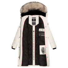 Marikoo Schneesternchen Damen lange Winter Steppjacke mit Kapuze Offwhite Größe XL - Gr. 42
