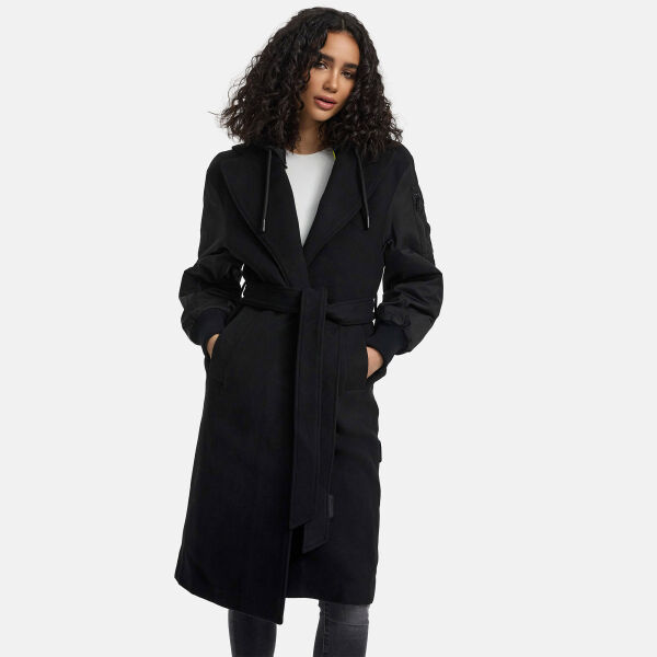 Marikoo Tjadee Damen Winter Wickelmantel Schwarz-Größe S - Gr. 36