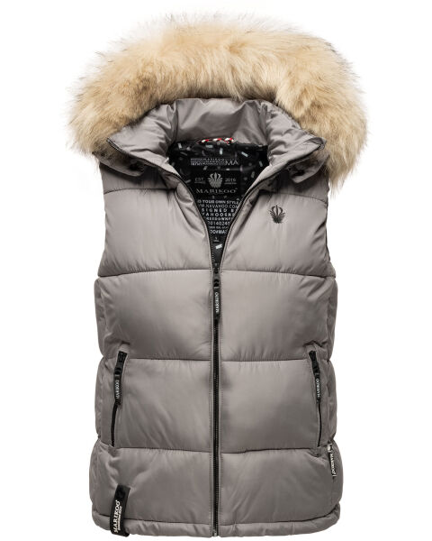 Marikoo Eisflöckchen Damen Winter Steppweste mit Fellkragen Grau Größe XXXL - Gr. 46