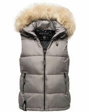 Marikoo Eisflöckchen Damen Winter Steppweste mit Fellkragen Grau Größe XXXL - Gr. 46