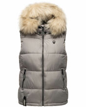 Marikoo Eisflöckchen Damen Winter Steppweste mit Fellkragen Grau Größe XXXL - Gr. 46