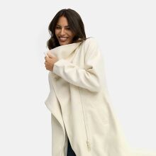 Navahoo Samtrose Damen Mantel mit Stehkragen  Offwhite-Größe XS - Gr. 34