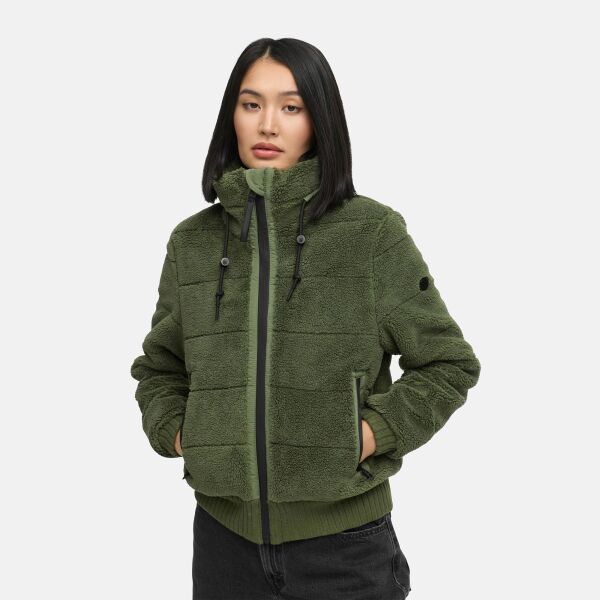 Navahoo Schneepuder Damen Herbst Winter flauschige Teddyfell Jacke gefüttert  Olive Leaf-Größe XS - Gr. 34