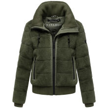 Navahoo Schneepuder Damen Herbst Winter flauschige Teddyfell Jacke gefüttert  Olive Leaf-Größe XS - Gr. 34