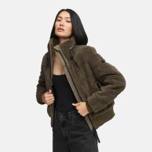 Navahoo Schneepuder Damen Herbst Winter flauschige Teddyfell Jacke gefüttert  Stone Brown-Größe XS - Gr. 34
