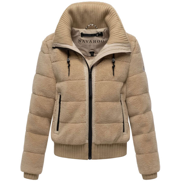 Navahoo Schneepuder Damen Herbst Winter flauschige Teddyfell Jacke gefüttert  Beige-Größe XS - Gr. 34