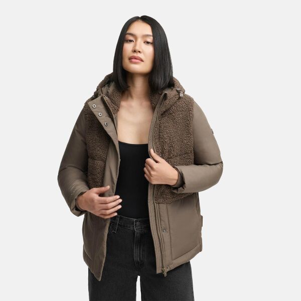 Marikoo Sheeta Damen Herbst Winter Teddyfell Jacke gefüttert  Stone Brown Größe M - Gr. 38