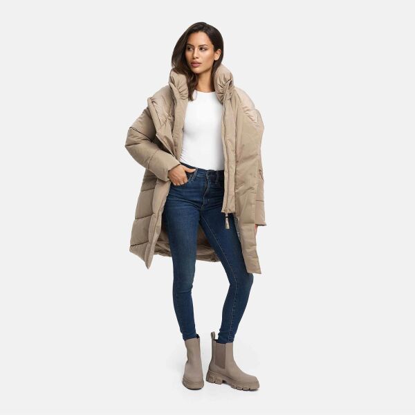 Marikoo Virenaa Damen Winter Steppjacke halblang Taupe Grey Größe S - Gr. 36