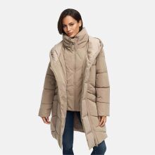 Marikoo Virenaa Damen Winter Steppjacke halblang Taupe Grey Größe L - Gr. 40
