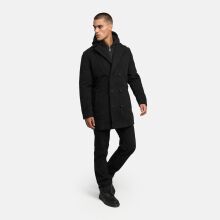 Stone Harbour Darioon Herren Mantel gefüttert in Wollmantel Optik Schwarz Größe S - Gr. S
