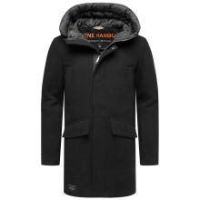 Stone Harbour Fenroos Herren Winter Mantel gefüttert in Wollmantel Optik Schwarz Größe S - Gr. S