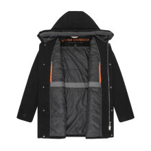 Stone Harbour Fenroos Herren Winter Mantel gefüttert in Wollmantel Optik Schwarz Größe S - Gr. S