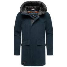 Stone Harbour Fenroos Herren Winter Mantel gefüttert in Wollmantel Optik Navy Größe S - Gr. S