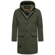 Stone Harbour Thiagoo Herren gefüttert in Wollmantel Optik Dark Olive Größe S - Gr. S