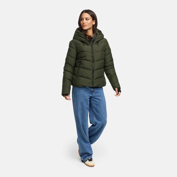 Marikoo Yukanii Damen Winterjacke Steppjacke kurz Dark Olive-Größe XXL - Gr. 44